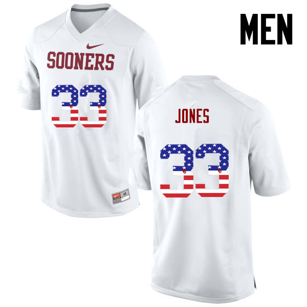 Men Oklahoma Sooners #33 Ryan Jones College Football USA Flag Fashion Jerseys-White - Click Image to Close